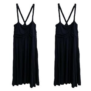 Anthropologie C Kerr Braided Cross Strap Mini Dress Medium Black Casual Lounge